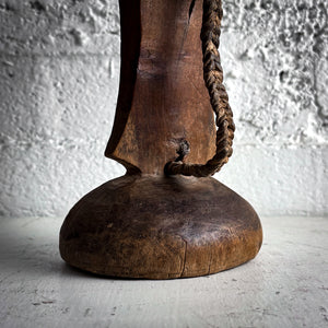 Mid Century African Wood & Leather Headrest Ethnic Arts