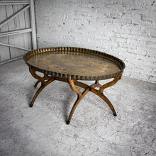 Load image into Gallery viewer, Moroccan Engraved Brass &amp; Wood Cocktail Table
