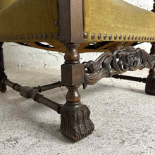 Load image into Gallery viewer, Spanish Renaissance Revival Carved Wood Wing Chair
