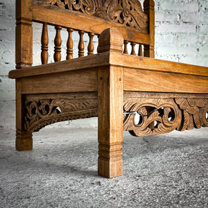 Mid 20th Century Small Asian Cane Carved Teak Bench