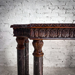 Mass Produced Victorian Revival Style Carved Oak & Marble Console