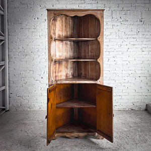 Antique Rustic Cerused Pine Corner Cabinet
