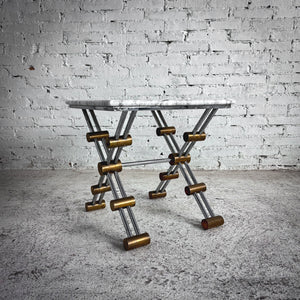 1970s Modernist Polished Chrome & Marble Accent Table