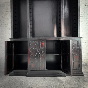 2 Piece Spanish Colonial Revival Black Lacquer Bookcase