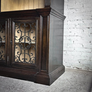 2 Piece Traditional Dark Wood Hutch Cabinet