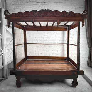 19th C. Canopy Javanese Hand Carved Wood Daybed