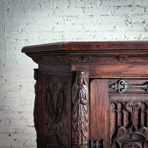19th C. French Gothic Revival Carved Wood Storage Cabinet