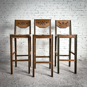 Set of 3 Navajo Style Walnut Bar Stool or Bench