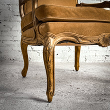 Load image into Gallery viewer, Louis XV Style Suede Antiqued Walnut Armchair
