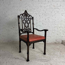 Load image into Gallery viewer, Gothic Revival Carved Wood Armchair with Upholstered Seat
