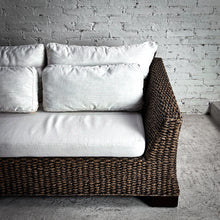 Load image into Gallery viewer, 2000&#39;s Vannor Linen Rattan Loveseat
