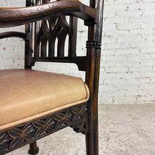 Load image into Gallery viewer, Gothic Revival Carved Wood Armchair with Upholstered Seat
