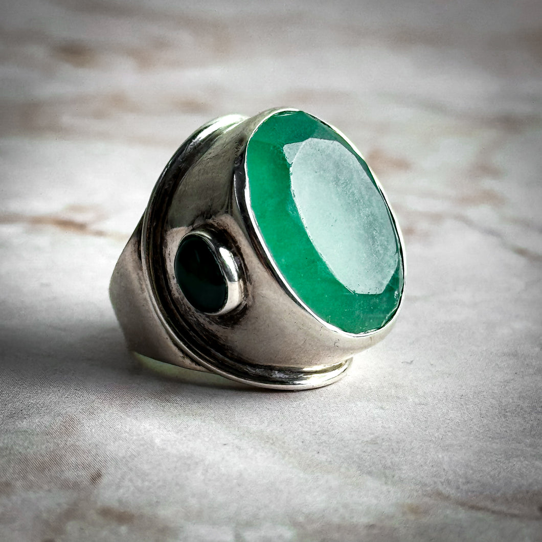 Modernist Sterling Silver Chalcedony Cocktail Ring