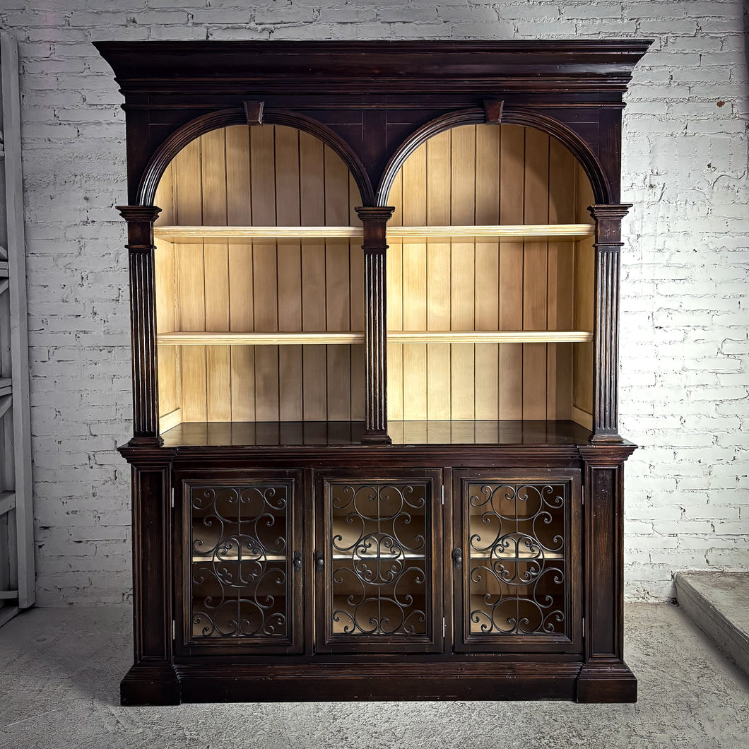 2 Piece Traditional Dark Wood Hutch Cabinet