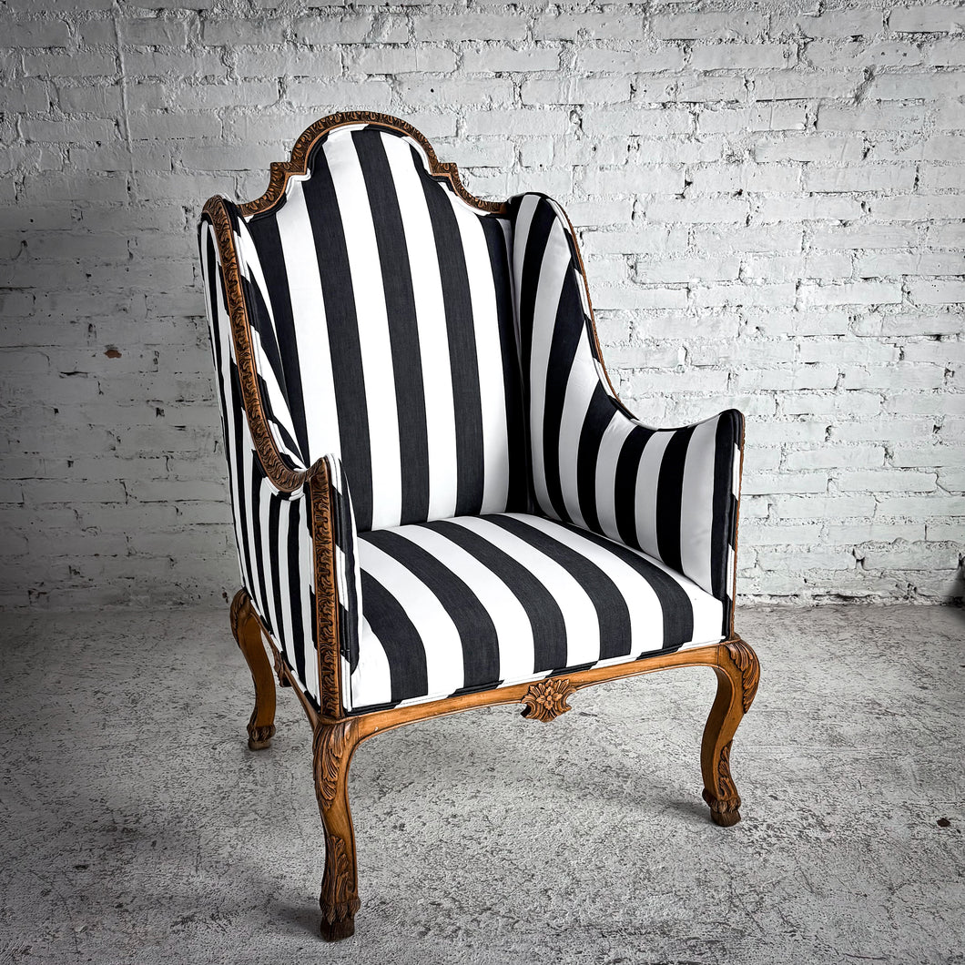 Rococo Revival Fabric Satin Wood Bergere Wingback Chair