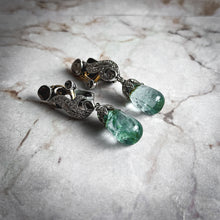 Load image into Gallery viewer, 20th Century Belle Epoque Platinum Dipped Yellow Gold Aquamarine Drop Earrings
