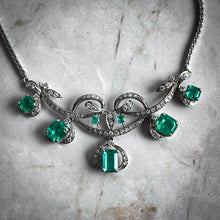 Load image into Gallery viewer, Vintage Filigree 18K White Gold Emerald &amp; Diamond Necklace
