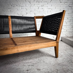 Contemporary Teak & All Weather Rattan Garden Sofa