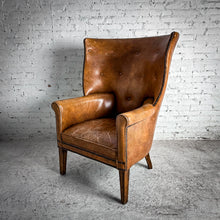 Load image into Gallery viewer, Vintage Brown Leather Wingback Armchair
