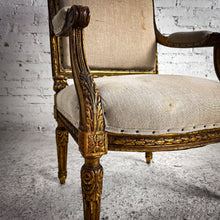 Load image into Gallery viewer, Louis XVI Linen Gilt Wood Armchair
