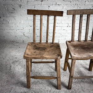 Set of 2 Antique Campesino Patina Wood Accent Chair