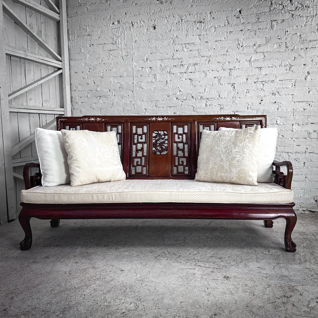 Mid 20th Century Qing Style Carved Rosewood Sofa