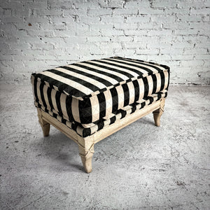Late 20th C. Sam Moore Transitional Fabric Distressed Wood Ottoman
