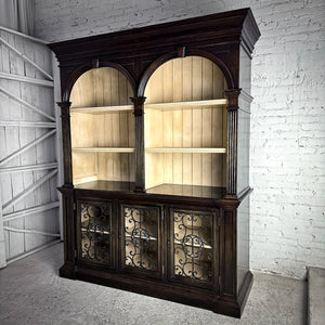 2 Piece Traditional Dark Wood Hutch Cabinet
