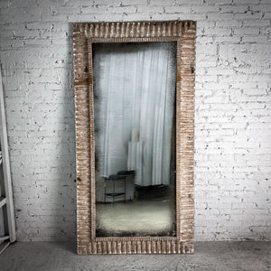 Rustic Carved Distressed Pine Floor Mirror