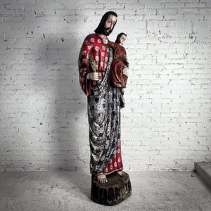 18th Century Tall Mexican Polychrome Wood St. Joseph Decorative Statue