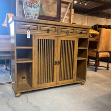 Load image into Gallery viewer, MCM Style Slatted Wood Bar Cabinet
