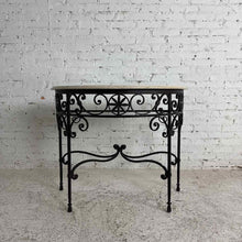 Load image into Gallery viewer, Spanish Revival Travertine and Iron Demilune Console Table
