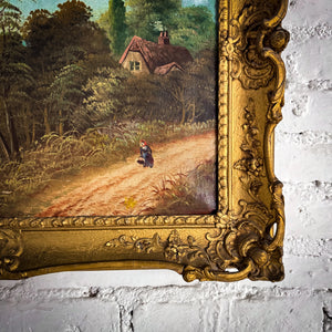 Late 19th C. E. Cole Landscape Realism Oil Canvas Painting