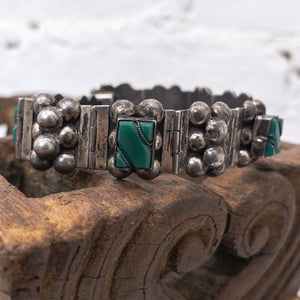 Vintage Taxco Sterling Mexican Green Onyx Bracelet
