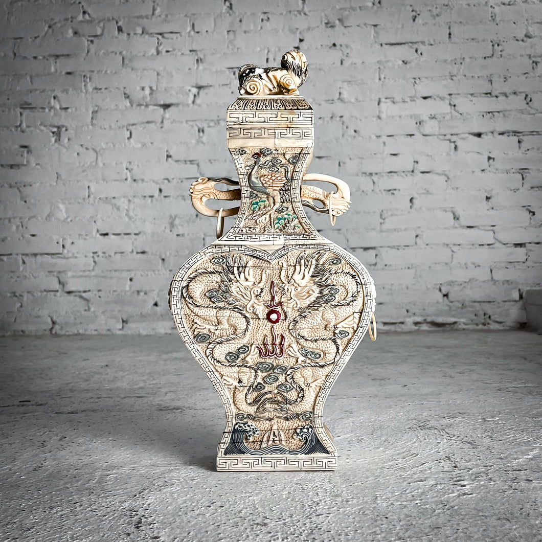 19th Century Chinese Hand Carved Bone Urn Asian Arts