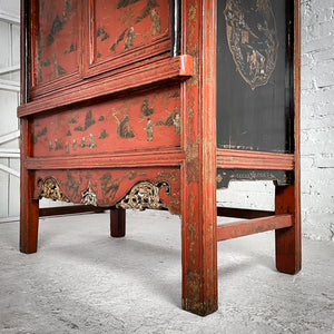 Chinese Red Lacquer Wood Media Cabinet