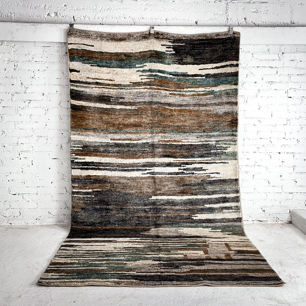 Contemporary Hand Knotted Linen Natural Rug