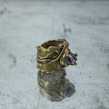 Load image into Gallery viewer, Vintage Brutalist Brass Amethyst Ring
