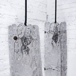 Set of 2 1970's Orrefors Textured Glass Lantern Pendant Light