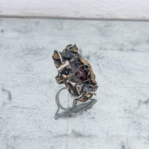 Vintage Brutalist Brass Carnelian Ring