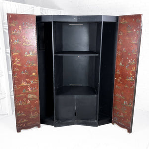 Vintage Baker Furniture Asian Faux Leather Media Cabinet