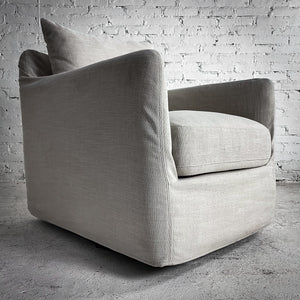 Contemporary Slip Covered Swivel Lounge Chair