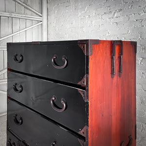 Taisho Period (1912-1926) Black Lacquer Japanese Cedar Chest of Drawers