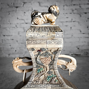 19th Century Chinese Hand Carved Bone Urn Asian Arts