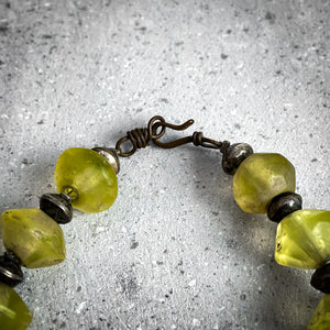 Antique African Green Vaseline Glass Beaded Bracelet