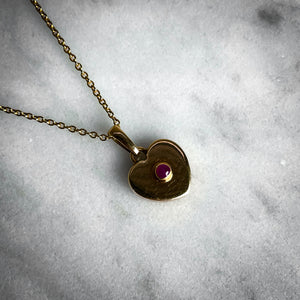 Classic 18K Gold Vermeil  Ruby Stone Heart Charm Necklace