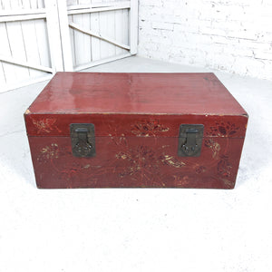 Antique Chinese Lacquered Leather Trunk