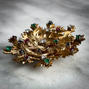 1950 Fanta & Janata Vintage Gold Plated Multi Stone Brooch