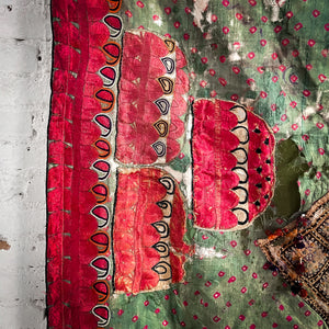 Vintage Turkish Embroidered Silk Banner Textile