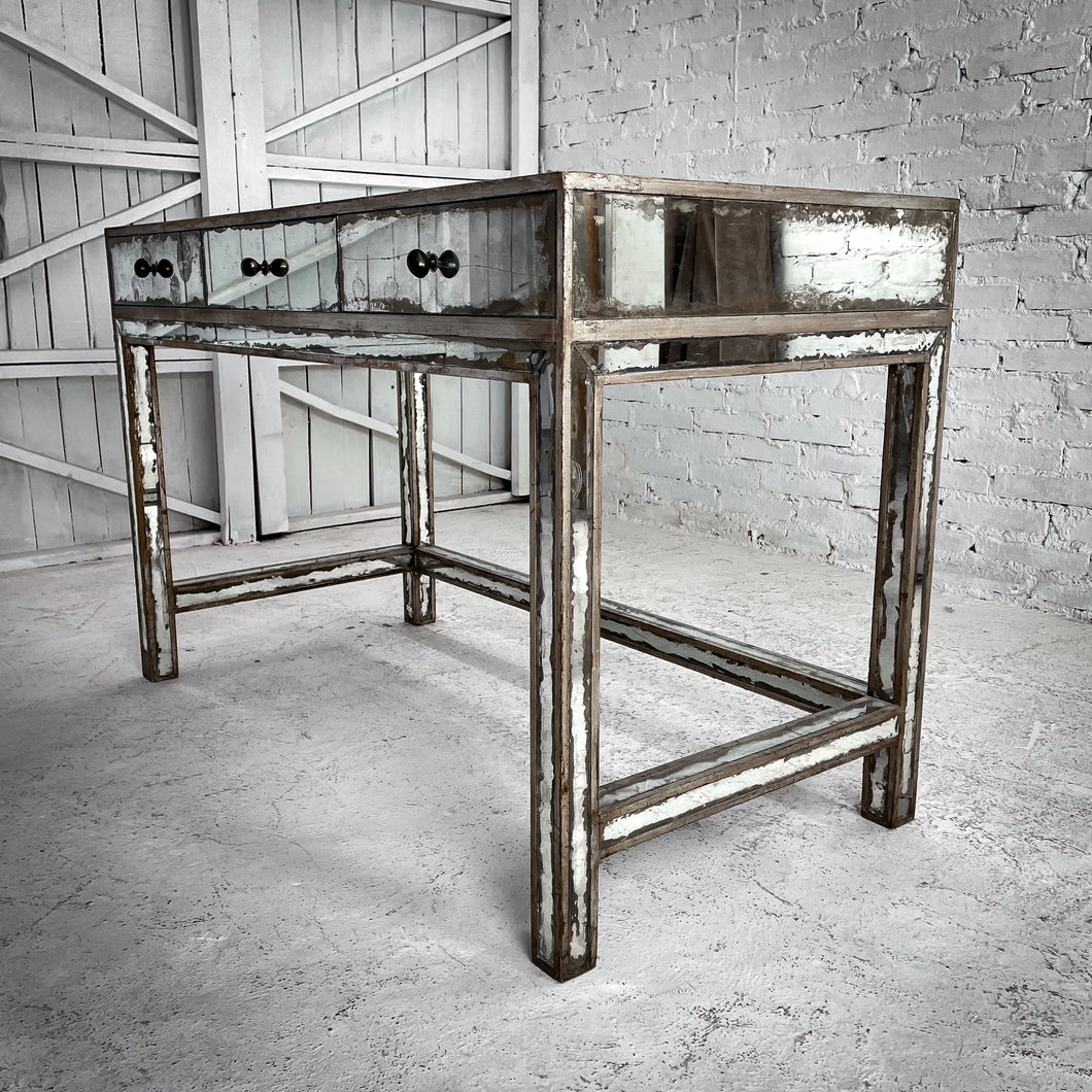 Contemporary Silver Leaf Mirrored Desk or Workstation